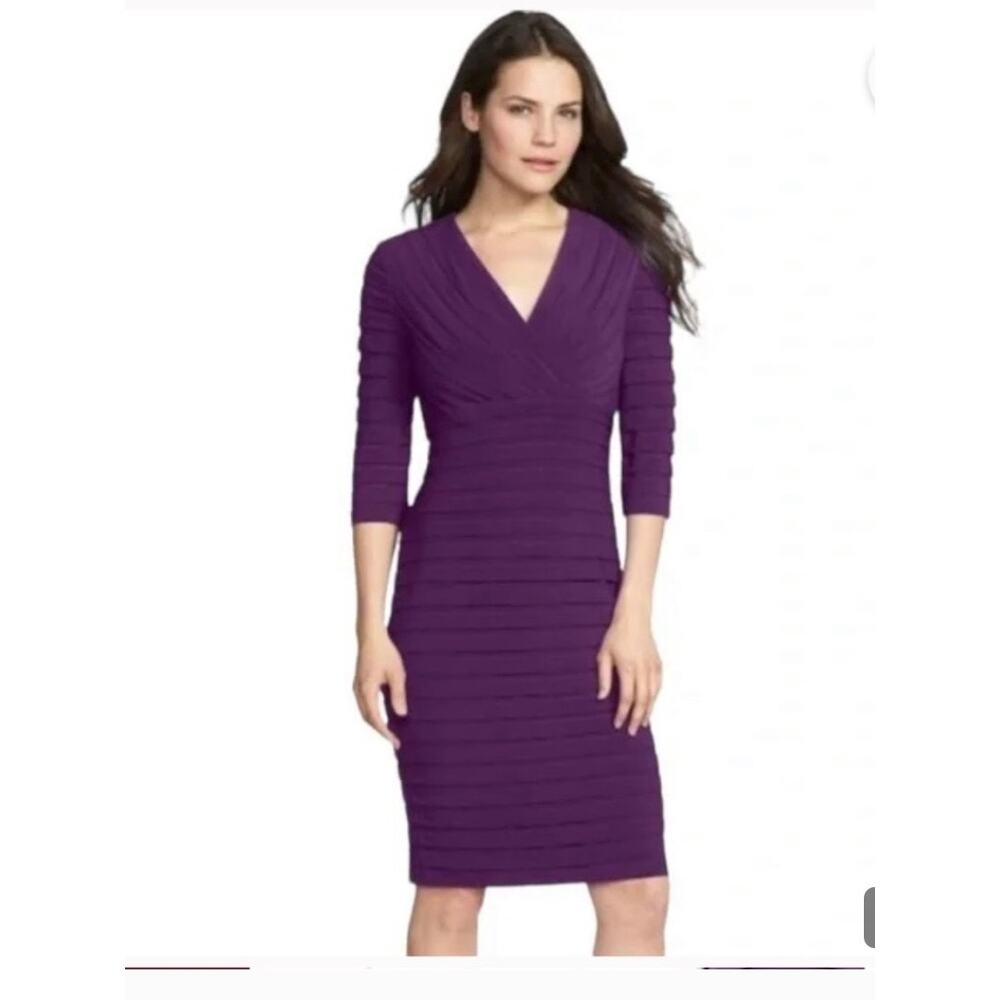 NWT Adrianna Papell Petite Plum Purple Sheath Size 8P Ruched Bandage Dress